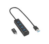 Sharkoon Hub USB 3.2 Gen 1 Type-C vers 4x Type-A, 5 Gbps, Boîtier Aluminium Noir, Compatible Windows/macOS/Linux/ChromeOS, 25.5x90x18.5mm