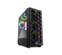 Sharkoon RGB HEX Boîtier PC ATX Noir, 3x 120mm RGB avant, 1x 120mm arrière, Baies 2.5/3.5", USB 3.2 Gen1/Gen2, Vitre Trempée, Compatible ATX/mATX/Mini-ITX