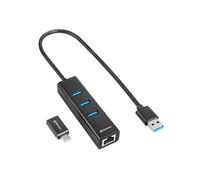 Sharkoon "3-Port USB 3.2 Gen 1 Aluminum Hub + RJ45 Ethernet , Station d''accueil"