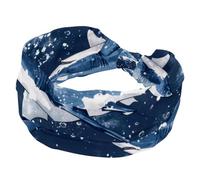 Sharks Bandeau extensible à motif bleu marine pour femme, bandeau de cheveux antidérapant, turban de sport tendance pour yoga, entraînement, usage quotidien