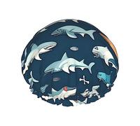 Sharks Bonnet de douche nautique réutilisable, double couche pour cheveux non mouillés, grande taille pour toutes les longueurs de cheveux