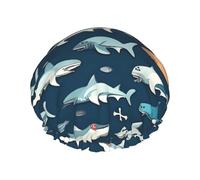 Sharks Bonnet de douche réutilisable à double couche pour garder les cheveux au sec, s'adapte à toutes les têtes