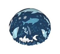 Sharks Bonnet de douche réutilisable et imperméable pour homme et femme avec bande élastique - Bonnet de bain double couche lavable pour toutes les coiffures - Facile à transporter