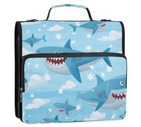 Sharks Clouds Star Classeur à 3 anneaux avec poignée et bandoulière, capacité de 500 feuilles, sac de rangement multi-poches pour l'école et le bureau