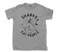 Sharks Eat People T Shirt Great White Shark Attack Ocean Sea Tee(Small)