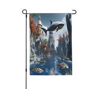 Sharks, outside of the 'magic school' Spring Garden Flag - Vibrant Yard Flags for Outdoor, Perfect Spring Outdoor Decor & Easter Yard Decorations