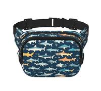 Sharks Sac banane double couche avec imprimé nautique Unisexe, noir, One Size