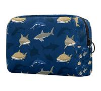 Sharks Under The Ccean Trousse à cosmétiques pour femme, trousse de toilette de voyage, grande pochette de maquillage pratique avec fermeture éclair, multicolore, 18.5x7.5x13cm/7.3x3x5.1in, Trousse de
