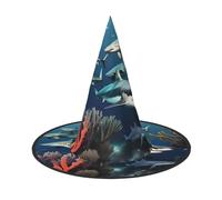 Sharks under the sea Adult Halloween Costume Hat - Chapeau de sorcière Accessoires de fête - Pliable pour Noël, Pâques et Halloween
