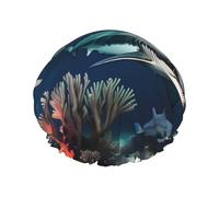 Sharks under the sea Bonnet de douche pour femme, imperméable, réutilisable, avec cordon élastique lavable, adapté pour les cheveux longs et les tresses, idéal pour la douche.