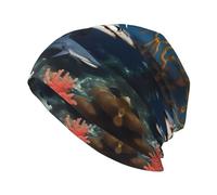 Sharks Under The Sea Bonnet tricoté imprimé tendance pour adulte, noir, taille unique