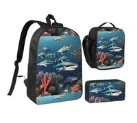 Sharks Under The Sea Ensemble sac à dos 43,2 cm, joli imprimé, tissu Oxford durable.