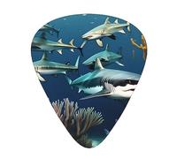 Sharks under the sea Lot de 12 médiators de guitare élégants et durables, 3 types de médiators fins, moyens et lourds (12 pièces), adaptés pour guitare, basse, guitare électrique, ukulélé,