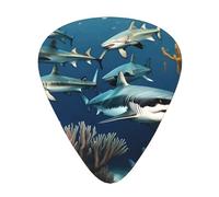 Sharks Under The Sea Lot de 12 médiators pour guitare acoustique, ukulélé, etc. 3 épaisseurs