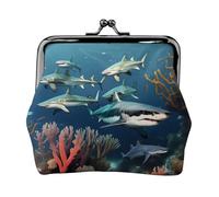 Sharks Under The sea Petit porte-monnaie rectangulaire pour femme avec fermeture à baiser, format de poche, mini porte-monnaie pour femme