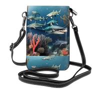Sharks Under The Sea Petit sac à main pour téléphone portable, imprimé floral, mini portefeuille en cuir synthétique avec bandoulière, fermeture magnétique sécurisée.
