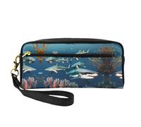 Sharks Under The Sea Petite trousse de maquillage double face Pochette en cuir PU