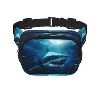 Sharks Under the Sea Sac à bandoulière de voyage, sac banane tendance et décontracté, carré double couche, noir, taille unique, Noir/blanc, One Size