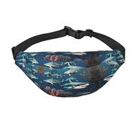 Sharks Under the Sea Sac banane de voyage tendance, adapté pour le sport, la course à pied, le cyclisme, les voyages, la pêche pour garçons, grand sac banane à bandoulière, noir, taille unique