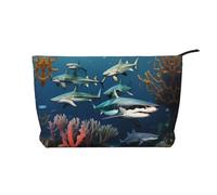 Sharks under the sea Trousse de maquillage en velours côtelé pour femme avec fermeture éclair, idéale pour les voyages et le rangement quotidien des produits cosmétiques