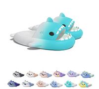 Sharky Chanclas, Cloud Shark Slides, Pantoufles de requin de dessin animé mignon pour femmes et hommes, pantoufles de plage antidérapantes à bout ouvert (Gradient Green/White, 44/45EU)