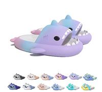 Sharky Chanclas, Cloud Shark Slides, Pantoufles de requin de dessin animé mignon pour femmes et hommes, pantoufles de plage antidérapantes à bout ouvert (Purple&blue&pink, 44/45EU)