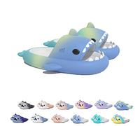 Sharky Chanclas, Cloud Shark Slides, Pantoufles de requin de dessin animé mignon pour femmes et hommes, pantoufles de plage antidérapantes à bout ouvert (Blue&yellow&green, 38/39EU)