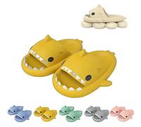Sharky Chanclas, Cloud Shark Slides, Pantoufles de requin de dessin animé mignon pour femmes et hommes, pantoufles de plage antidérapantes à bout ouvert (Yellow, 40/41EU)