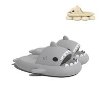 Sharky Chanclas, Cloud Shark Slides, Pantoufles de requin de dessin animé mignon pour femmes et hommes, pantoufles de plage antidérapantes à bout ouvert (Light Gray, 40/41EU)