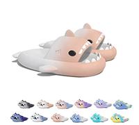 Sharky Chanclas, Cloud Shark Slides, Pantoufles de requin de dessin animé mignon pour femmes et hommes, pantoufles de plage antidérapantes à bout ouvert (Gradient Pink/White, 36/37EU)
