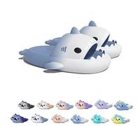 Sharky Chanclas, Cloud Shark Slides, Pantoufles de requin de dessin animé mignon pour femmes et hommes, pantoufles de plage antidérapantes à bout ouvert (Gradient White/Blue, 44/45EU)