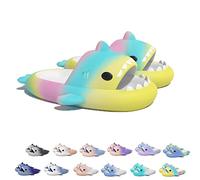 Sharky Chanclas, Cloud Shark Slides, Pantoufles de requin de dessin animé mignon pour femmes et hommes, pantoufles de plage antidérapantes à bout ouvert (Yellow&green&pink, 40/41EU)