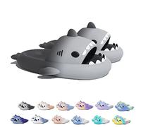 Sharky Chanclas, Cloud Shark Slides, Pantoufles de requin de dessin animé mignon pour femmes et hommes, pantoufles de plage antidérapantes à bout ouvert (Gradient Grey, 44/45EU)