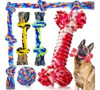 SHARLOVY Lot de 5 Jouets à Mâcher pour Chiens de Grande Taille - Indestructibles pour Mâcheurs Agressifs - Corde de Coton et Os Robustes