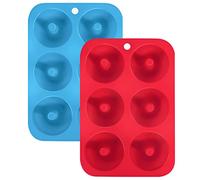 SHARON COOPER Lot de 2 moules à donuts en silicone, 6 cavités en silicone, anti-adhésifs, sans danger, pour gâteaux, biscuits, bagels, muffins, bleu, rouge