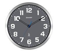 Sharp Atomic Horloge Murale analogique - Cadran Gris 30,5 cm, Finition brossée argentée - Se Fixe automatiquement - Fonctionnement à Piles - Facile à Lire - Facile à Utiliser - Design et Style