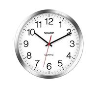 Sharp Horloge Murale - Argent/chromé, silencieuse, sans tic-tac, 30,5 cm, à Quartz de qualité, Fonctionne avec Piles, Ronde, Facile à Lire, pour la Maison, la Cuisine, Le Bureau, la Salle de Classe,