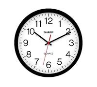 Sharp Horloge Murale - Noir, silencieuse sans tic-tac, 35,6 cm, à Quartz de qualité, Fonctionne à Piles, Ronde, Facile à Lire, pour la Maison, la Cuisine, Le Bureau, la Salle de Classe, l'école,