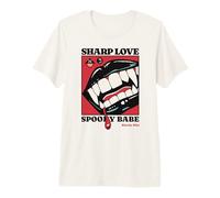 Sharp Love Vampire Crocs Lèvres Gothique Halloween Spooky Babe T-Shirt Haut de Gamme