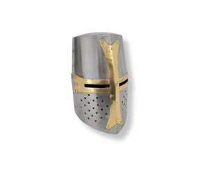SHARP MEDIEVAL Casque de templier chevalier en métal finition acier carbone Mason laiton croix armure grec romain centurion casque vintage costume d'Halloween adulte idée cadeau pour décoration