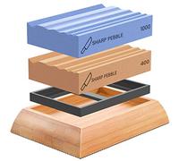 Sharp Pebble Lot de 2 pierres à aiguiser pour outils de sculpture sur bois, grains 400 et 1000, système d'affûtage pour couteaux et burins de sculpture sur bois avec base antidérapante en bambou