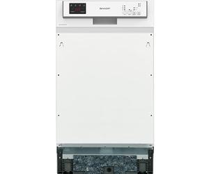 Sharp QW-HS12S47EW-DE Lave-vaisselle partiellement intégré, 45 cm/E, 10 places, 3 programmes de 50 min, programme court/blanc