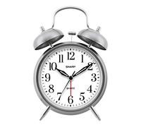 Sharp Réveil à Double Cloche - Alarme Forte - Idéal pour Les Personnes Qui dorment Lourd - Horloge analogique à Quartz à Piles (Argent brossé)