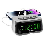 SHARP Réveil numérique avec port de charge USB-C super rapide et écran LED vert