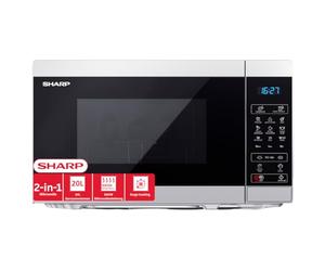 SHARP YC-MG02ES - Four à micro-ondes 20 litres, avec fonction grill, programme de décongélation, 11 niveaux de puissance, fonction minuterie, plateau tournant inclus