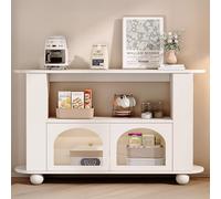 SHARPDO Buffet Bas Cuisine Multifonction Bois Massif, Meuble de Rangement avec 4 Organisations Astucieuses pour Cuisine Étroite en Blanc Cassé Lumineux, 100x30x80 cm