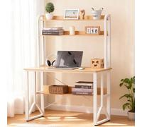 SHARPDO Bureau Moderne 100x50cm Style Chêne, Étagères Double Niveaux Anti-Chute & Structure Y Stabilisatrice - Bureau Étudiant avec Bordure Sécurisée