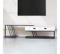 SHARPDO Meuble TV avec Pierre Sinterisée & Simili Cuir, Meuble Télé Bas et Long avec Rangement, 140-180 cm, Design Moderne, Blanc pour Salon