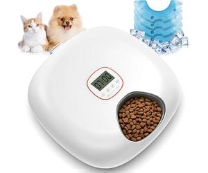 Sharper Image Distributeur automatique de nourriture sans fil pour chat avec 4 blocs de glace, chargeur automatique rechargeable pour chats et chiens avec minuterie programmable indicateur de batterie