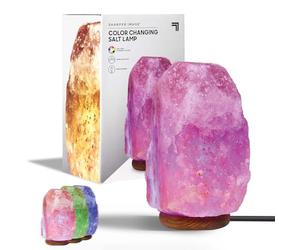 Sharper Image - Lampe en Cristal de Sel de l'Himalaya - LED Multicolore | Purification par Ions Négatifs - Base en Bois - Alimentation USB - Ambiance Apaisante - Anti-Stress et Bien-Être